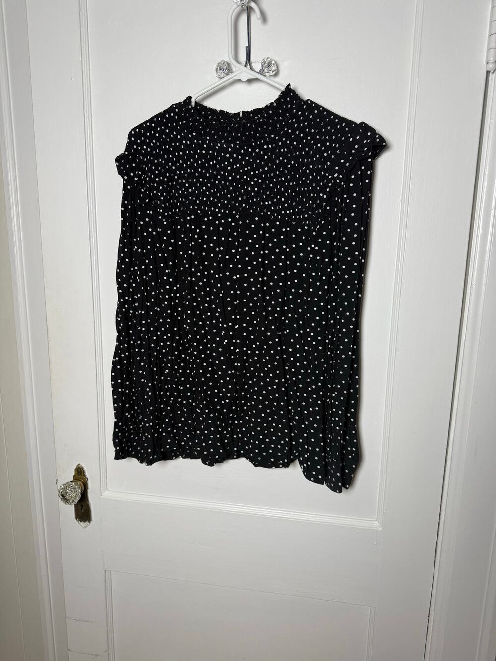 Loft Black White Polka Dot Smocked Ruffle Girly Relaxed Blouse Top Women's XL
